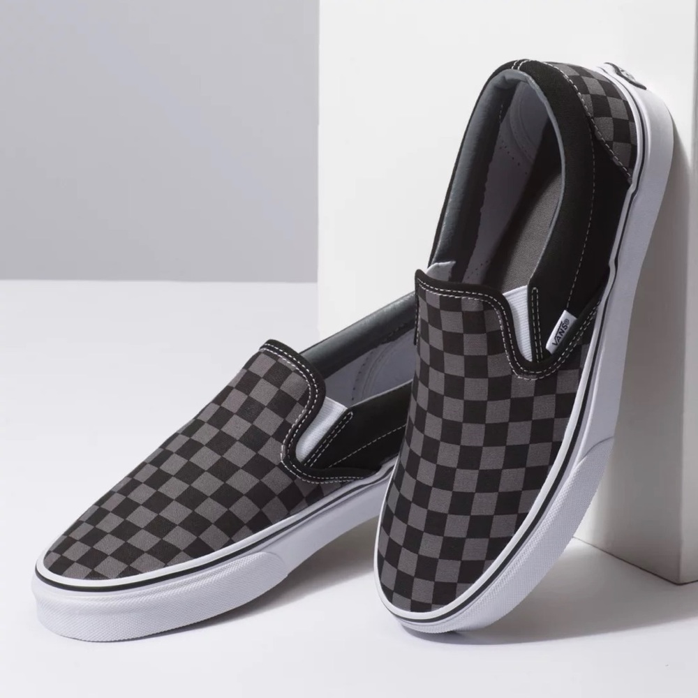 VANS, Black/Grey Checkerboard Slipon Sneakers